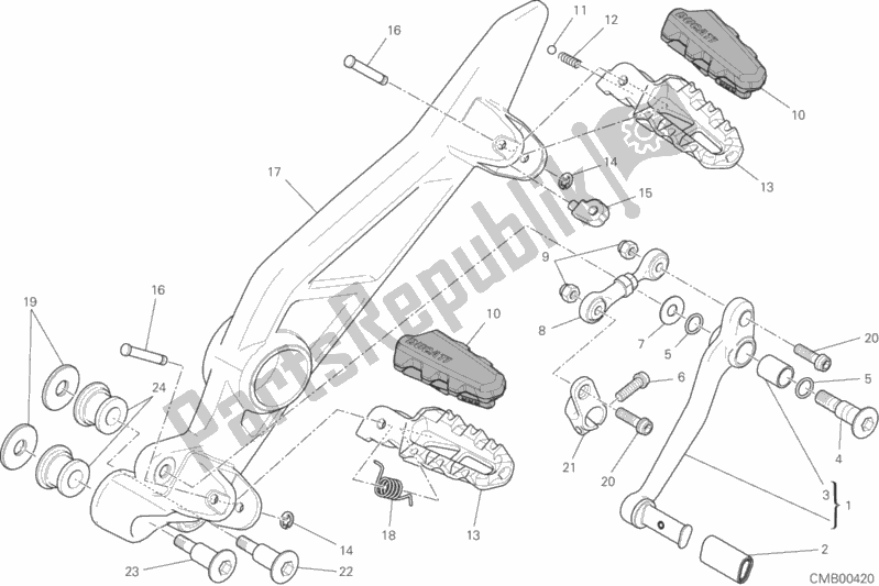 All parts for the Footrests, Left of the Ducati Hypermotard Hyperstrada Brasil 821 2016